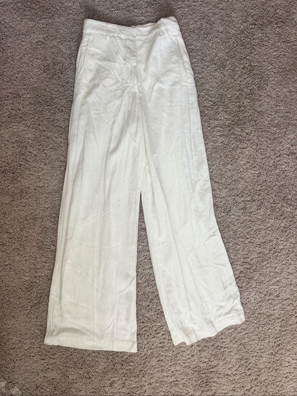 Bardot White Linen Blend Wide Leg Pants Trousers High Rise Size S US 4